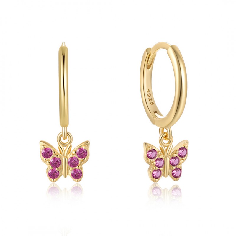 Butterfly Inlaid Diamond Cubic Zirconia Colorful Drop Earrings